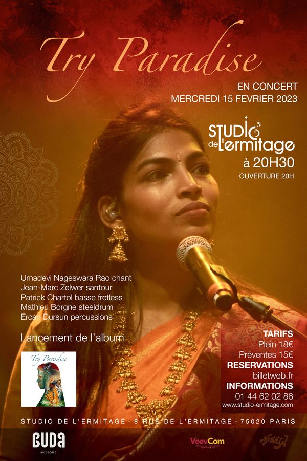 Affiche du concert de lancement de l’album au Studio de l’Ermitage, 15 février 2023